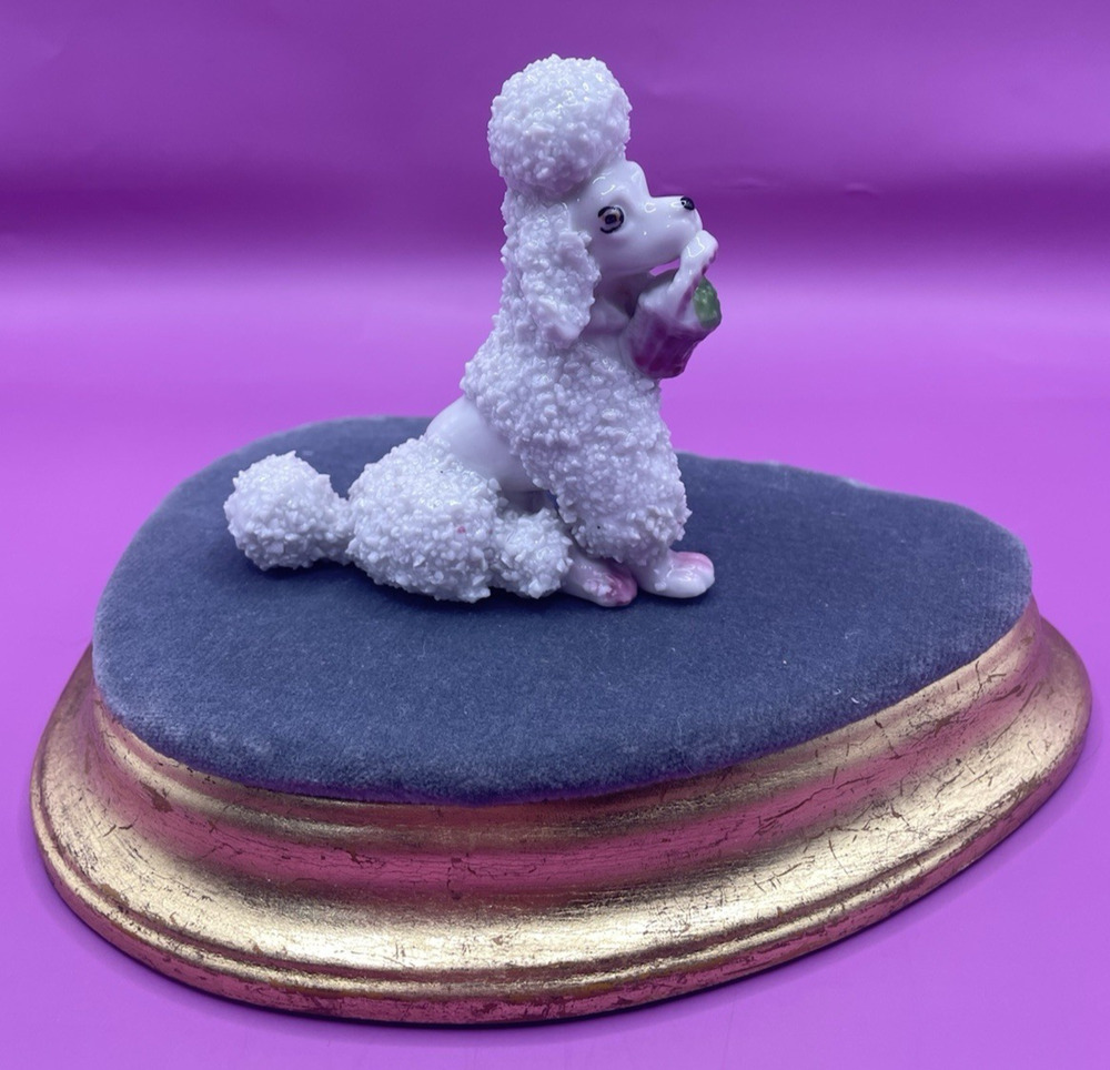 Vintage Spaghetti Poodle Dog Figurine Carrying a Basket Made In Japan